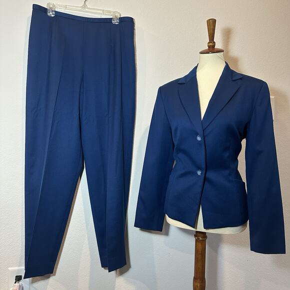 Vintage Pendleton Pants Suit Womens Sz 16 Virgin Wool Teal Blue Career Pleated - Picture 11 of 11